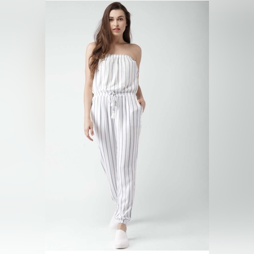 Soft Knit Nautical Stripe Pull On Pants Romper White Blue Large New